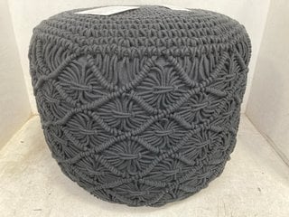 Lot 1366  
            Marchington SR11 - Parcel Delivery Only 

                
JOHN LEWIS & PARTNERS MACRAME POUFFE IN BLACK: LOCATION - C7T