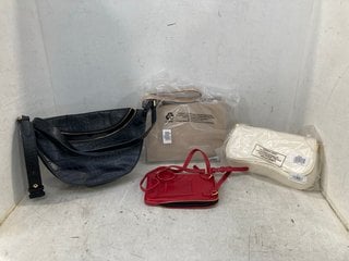Lot 1425  
            Marchington SR11 - Parcel Delivery Only 

                
4 X ASSORTED BAG ITEMS TO INCLUDE JOHN LEWIS & PARTNERS CROC PRINT CROSS BODY BAG...