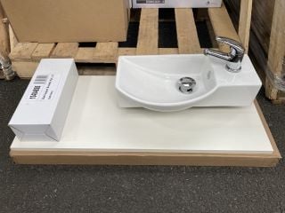 Lot 1007  
            Marchington SR19 - Delivery or Collection 

                
820 X 355MM WHITE COUNTERTOP WITH GREY SHELF SUPPORT BRACKETS & CERAMIC STH COUNT...