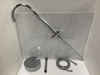 Lot 1072  
            Marchington SR19 - Delivery or Collection 

                
RISER RAIL KIT IN CHROME WITH ROUND FIXED SHOWER HEAD, PENCIL STYLE HANDSET & HOS...