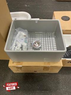 Lot 1117  
            Marchington SR19 - Collection 

                
(COLLECTION ONLY) VITRA APRON REV GREY CERAMIC SINGLE BOWL KITCHEN SINK WITH FITT...