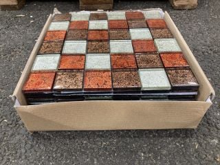Lot 305  
            Marchington SR19 - Collection 

                
(COLLECTION ONLY) 1 BOX = 11 SHEETS OF 1M2 SQUARE COPPER BRONZE SILVER MIXED TILE...