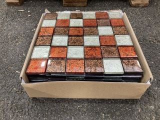 Lot 306  
            Marchington SR19 - Collection 

                
(COLLECTION ONLY) 1 BOX = 11 SHEETS OF 1M2 SQUARE COPPER BRONZE SILVER MIXED TILE...
