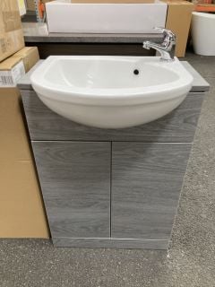 Lot 335  
            Marchington SR19 - Delivery or Collection 
                
FLOOR STANDING 2 DOOR SEMI RECESSED SINK UNIT IN LONDON SILVER OAK 560 X 420MM WI...