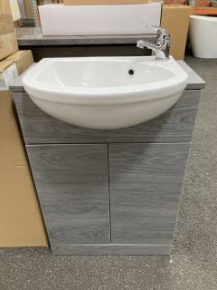 Lot 336  
            Marchington SR19 - Delivery or Collection 
                
FLOOR STANDING 2 DOOR SEMI RECESSED SINK UNIT IN LONDON SILVER OAK 560 X 420MM WI...