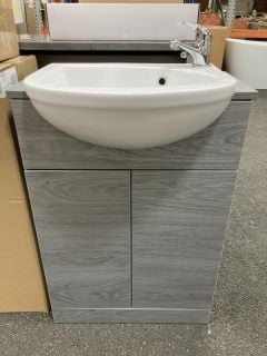 Lot 337  
            Marchington SR19 - Delivery or Collection 
                
FLOOR STANDING 2 DOOR SEMI RECESSED SINK UNIT IN LONDON SILVER OAK 560 X 420MM WI...