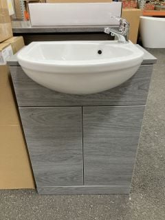 Lot 338  
            Marchington SR19 - Delivery or Collection 
                
FLOOR STANDING 2 DOOR SEMI RECESSED SINK UNIT IN LONDON SILVER OAK 560 X 420MM WI...