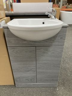Lot 341  
            Marchington SR19 - Delivery or Collection 
                
FLOOR STANDING 2 DOOR SEMI RECESSED SINK UNIT IN LONDON SILVER OAK 560 X 420MM WI...