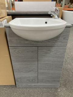 Lot 342  
            Marchington SR19 - Delivery or Collection 
                
FLOOR STANDING 2 DOOR SEMI RECESSED SINK UNIT IN LONDON SILVER OAK 560 X 420MM WI...