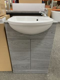 Lot 343  
            Marchington SR19 - Delivery or Collection 
                
FLOOR STANDING 2 DOOR SEMI RECESSED SINK UNIT IN LONDON SILVER OAK 560 X 420MM WI...