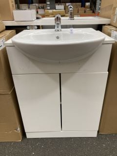 Lot 345  
            Marchington SR19 - Delivery or Collection 
                
FLOOR STANDING 2 DOOR SEMI RECESSED SINK UNIT IN WHITE 610 X 470MM WITH A 1TH CER...