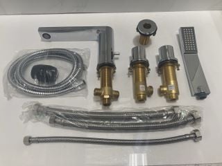 Lot 622  
            Marchington SR19 - Delivery or Collection 

                
DECK MOUNTED 4TH BSM IN CHROME WITH PENCIL STYLE HANDSET & HOSE - RRP £399: LOCAT...