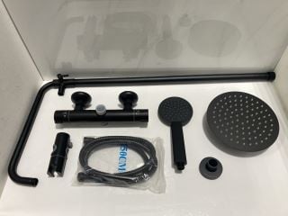 Lot 641  
            Marchington SR19 - Delivery or Collection 

                
THERMOSTATIC BAR SHOWER VALVE IN BLACK WITH RISER RAIL, ROUND FIXED SHOWER HEAD, ...
