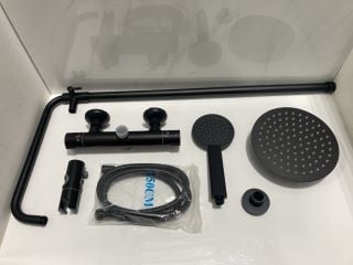 Lot 646  
            Marchington SR19 - Delivery or Collection 

                
THERMOSTATIC BAR SHOWER VALVE IN BLACK WITH RISER RAIL, ROUND FIXED SHOWER HEAD, ...