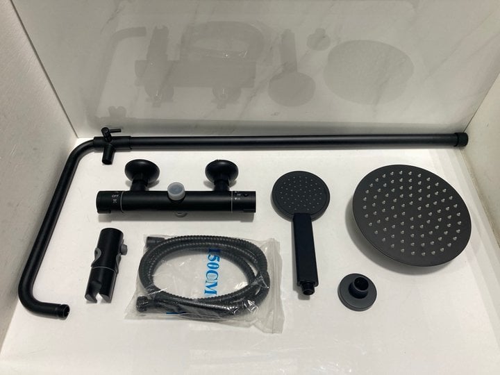 Lot 652  
            Marchington SR19 - Delivery or Collection 
                
THERMOSTATIC BAR SHOWER VALVE IN BLACK WITH RISER RAIL, ROUND FIXED SHOWER HEAD, ...