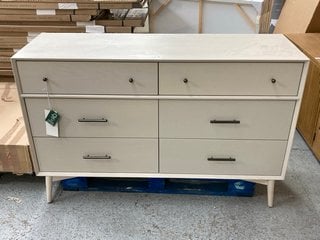 Lot 378  
            Marchington SR11 - Delivery or Collection 

                
MID CENTURY LARGE 6 DRAWER WIDE CHEST OF DRAWERS IN WHITE ASH STYLE WOOD FINISH -...