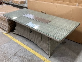 Lot 396  
            Marchington SR11 - Delivery or Collection 

                
MODA FURNISHINGS 8 SEATER RECTANGULAR DINING TABLE IN LIGHT GREY WITH GAS FIREPIT...