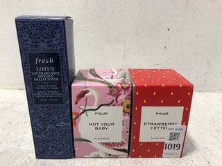 Lot 1019  
            Marchington SR13 - Parcel Delivery Only 

                
3 X ASSORTED BEAUTY ITEMS 50ML PHLUR NOT YOUR BABY EAU DE PARFUM: LOCATION - C15