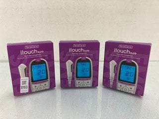 Lot 1193  
            Marchington SR13 - Parcel Delivery Only 

                
3 X TENSCARE ITOUCH SURE PELVIC FLOOR STRENGTHENER - COMBINED ORIGINAL RRP: £174....