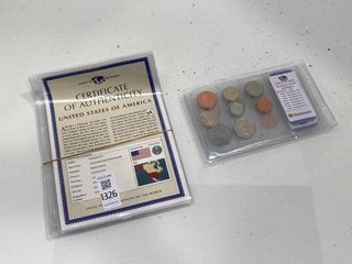 Lot 1326  
            Marchington SR13 - Parcel Delivery Only 

                
DOUBLE COIN SET, UNITED KINGDOM AND USA, ALL BRILLIANT AND UNCIRCULATED IN A FOLD...