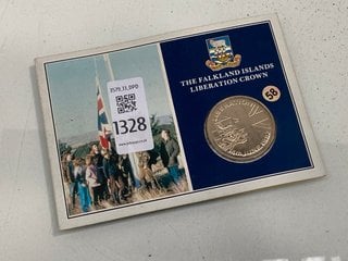 Lot 1328  
            Marchington SR13 - Parcel Delivery Only 

                
THE FALKLAND ISLANDS LIBERATION CROWN, 1982, BRILLIANT AND UNCIRCULATED IN ORIGIN...
