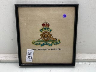Lot 1353  
            Marchington SR13 - Parcel Delivery Only 

                
A FRAMED ANTIQUE EMBROIDERY OF THE BADGE OF THE ROYAL REGIMENT OF ARTILLERY: LOCA...