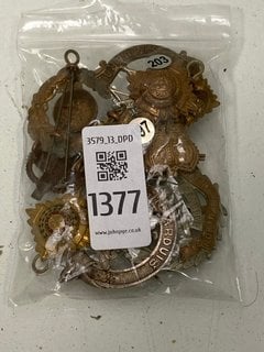 Lot 1377  
            Marchington SR13 - Parcel Delivery Only 

                
TEN ANTIQUE BRITISH MILITARY BADGES, CAP AND OTHER: LOCATION - C3