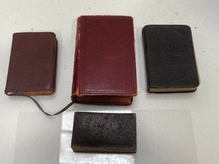 Lot 1389  
            Marchington SR13 - Parcel Delivery Only 

                
FOUR ANTIQUARIAN LEATHER BOUND HYMN BOOKS TO INCLUDE A VICTORIAN PRIZE BINDING: L...