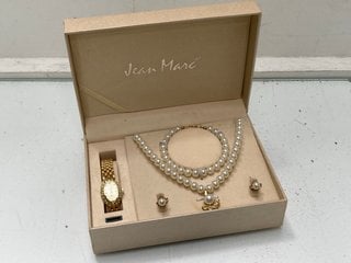 Lot 1405  
            Marchington SR13 - Parcel Delivery Only 

                
A JEAN MARC JEWELLERY SUITE, WRISTWATCH, NECKLACE BRACELET AND EARRINGS IN A FITT...