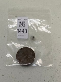 Lot 1443  
            Marchington SR13 - Parcel Delivery Only 

                
NUMISMATICS: 1834 GUERNSEY 8 DOUBLES COIN, VERY FINE: LOCATION - C2