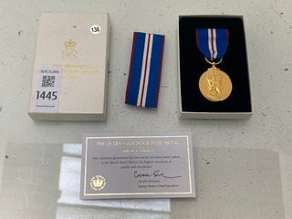 Lot 1445  
            Marchington SR13 - Parcel Delivery Only 

                
A ROYAL MINT GOLDEN JUBILEE MEDAL FOR QUEEN ELIZABETH II, CASED WITH CERTIFICATE ...