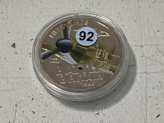 Lot 1468  
            Marchington SR13 - Parcel Delivery Only 

                
2010 BATTLE POF BRITAIN 70TH ANNIVERSARY COMMEMORATIVE FIVE POUND COIN, BRILLIANT...