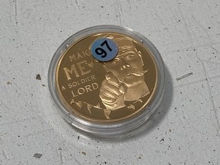 Lot 1478  
            Marchington SR13 - Parcel Delivery Only 

                
24 CARAT GOLD PLATED WORLD WAR ONE COMMEMORATIVE FIFTY PENCE COIN, 2014, BRILLIAN...