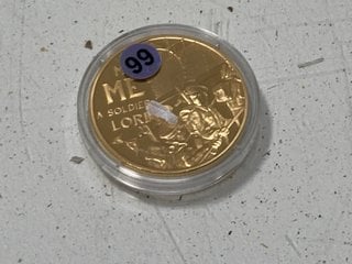 Lot 1479  
            Marchington SR13 - Parcel Delivery Only 

                
24 CARAT GOLD PLATED WORLD WAR ONE COMMEMORATIVE FIFTY PENCE COIN, 2014, BRILLIAN...