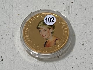 Lot 1482  
            Marchington SR13 - Parcel Delivery Only 

                
24 CARAT GOLD PLATED COOK ISLANDS ONE DOLLAR COIN, PRINCESS DIANA COMMEMORATIVE, ...