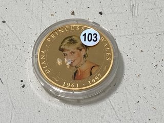 Lot 1483  
            Marchington SR13 - Parcel Delivery Only 

                
24 CARAT GOLD PLATED COOK ISLANDS ONE DOLLAR COIN, PRINCESS DIANA COMMEMORATIVE, ...