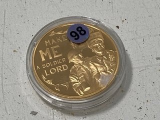 Lot 1484  
            Marchington SR13 - Parcel Delivery Only 

                
24 CARAT GOLD PLATED WORLD WAR ONE COMMEMORATIVE FIFTY PENCE COIN, 2014, BRILLIAN...