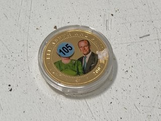 Lot 1485  
            Marchington SR13 - Parcel Delivery Only 

                
QUEEN ELIZABETH AND PRINCE PHILIP 60TH WEDDING ANNIVERSARY 24 CARAT GOLD PLATED C...