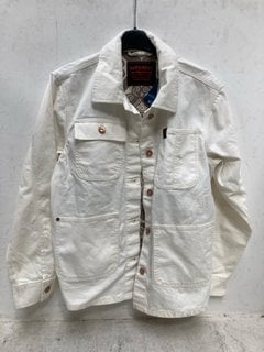 Lot 626  
            Marchington SR13 - Parcel Delivery Only 

                
SUPERDRY WOMENS CHORE JACKET IN OFF WHITE - SIZE UK 12: LOCATION - B1