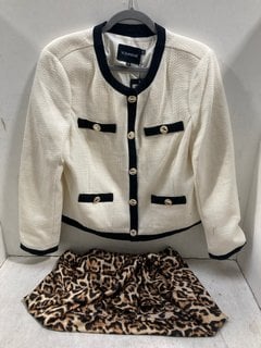 Lot 947  
            Marchington SR13 - Parcel Delivery Only 
                
SOSANDER LADIES CONTRAST TIPPED JACKET WITH GOLD BUTTONS IN IVORY-UK SIZE 16 TO I...
