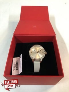 Lot 16  
            Nottingham SR1 - Delivery Only 

                
HUGO LADIES FLASH ROSE GOLD DIAL & BEIGE LEATHER STRAP WATCH MODEL: HU.459.3.34.3...