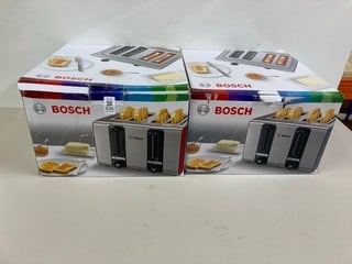 Lot 535  
            Nottingham SR1 - Delivery Only 
                
2 X BOSCH STAINLESS STEEL 4 SLICE TOASTERS
