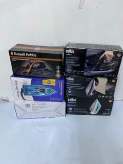 Lot 541  
            Nottingham SR1 - Delivery Only 
                
6 X VARIOUS IRONS INC. BRAUN FREESTYLE 5 ELOXAL PLUS IRON