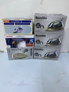 Lot 543  
            Nottingham SR1 - Delivery Only 
                
6 X VARIOUS IRONS INC. TEFAL PUREGLASS IRON