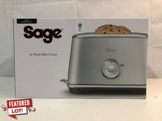 Lot 61  
            Nottingham SR1 - Delivery Only 

                
SAGE THE TOAST SELECT LUXE BLACK STAINLESS STEEL TOASTER MODEL: STA735BST - ORIGI...