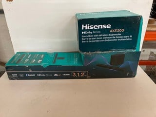 Lot 212  
            Nottingham SR2 - Delivery Only 

                
HISENSE SOUNDBAR WITH WIRELESS SUBWOOFER MODEL NO: AX5100Q
