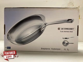 Lot 9  
            Nottingham SR3 - Delivery Only 

                
LE CRUESET 3 PLY STAINLESS STEEL 24CM FRYING PAN ORIGINAL RRP:£119