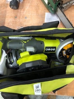Lot 280  
            Nottingham SR4 - Collection Only 

                
RYOBI ANGLE GRINDER WITH BATTERY, CHARGER AND CARRY CASE (MPSS01813077) (COLLECTI...