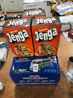 Lot 315  
            Nottingham SR4 - Delivery Or Collection 
                
CRYSTAL CAR SPEAKER & 3 X CLASSIC JENGA GAME (MPSD45986271 & MPSE53504641)