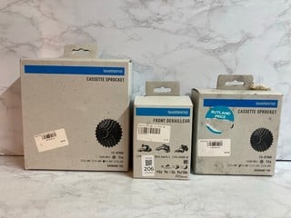 Lot 206  
            Nottingham SR5 - Delivery Only 

                
3 X BIKE ACCESSORIES TO INCLUDE SHIMANO FRONT DERAILLEUR U4010-L CUES DBL SIL DOU...